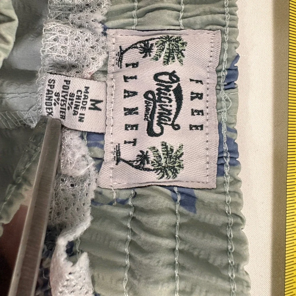 Free Planet Tropical Floral Swim Trunks Mens Size M Sage Green Drawstring | Surf